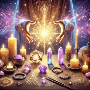 Reiki Infusion for Objects with healing energy applied to crystals, candles, and spiritual tools for protection and manifestation.