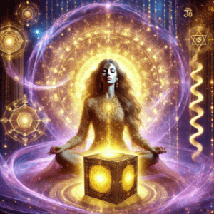 Energy healing session illustration representing Distance Kundalini Reiki Millennium with Golden Box Activation